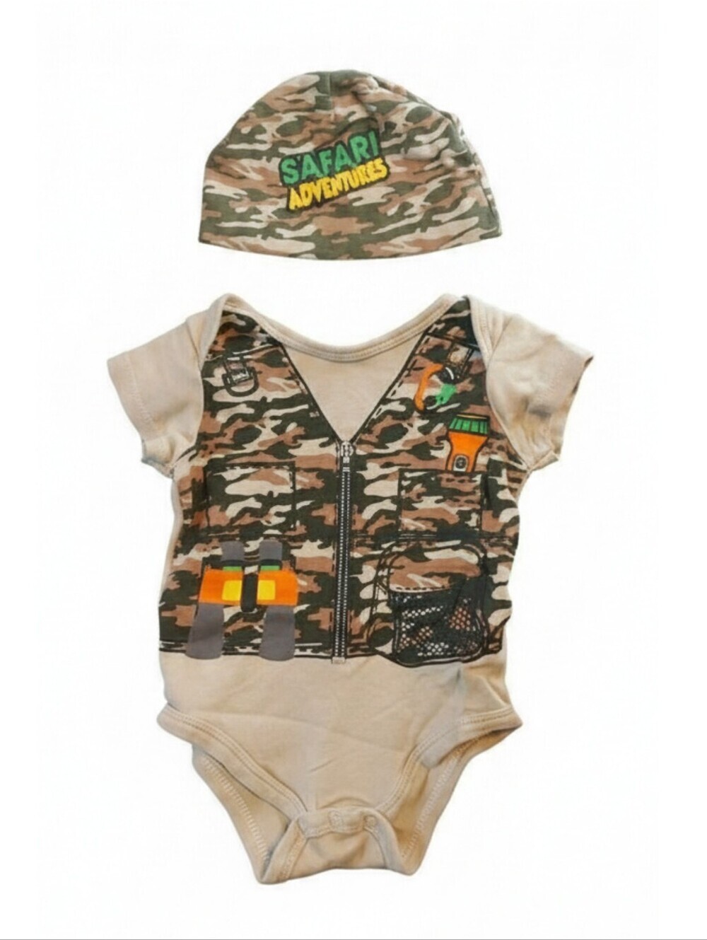 🔥5/$25🔥Baby Boy Safari Explorer Outfit 6-9M Camo Bodysuit Hat Set